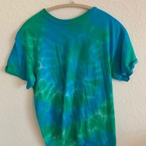 green and blue tie dye shirt